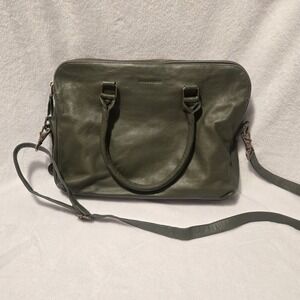 Wanderers Travel Co Army Green Leather 16" The Zürich Work Bag Satchel Purse